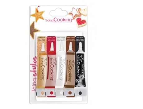 5 tubos para glaseado : oro, plata, blanco, negro, rojo SCRAPCOOKING