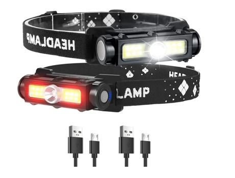 Linterna Frontal CHRONUS TD230201 Recargable Paquete de 2 con Luz Roja, 7 Modos Lámpara Frontal Magnética Impermeable para Camping, Senderismo, Pes...