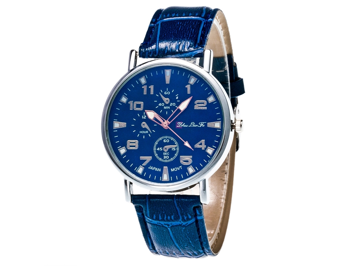 Reloj Hombre Zhoulianfa Caja De Aleación Cuero Pu Dial Redondo Cuarzo Azul