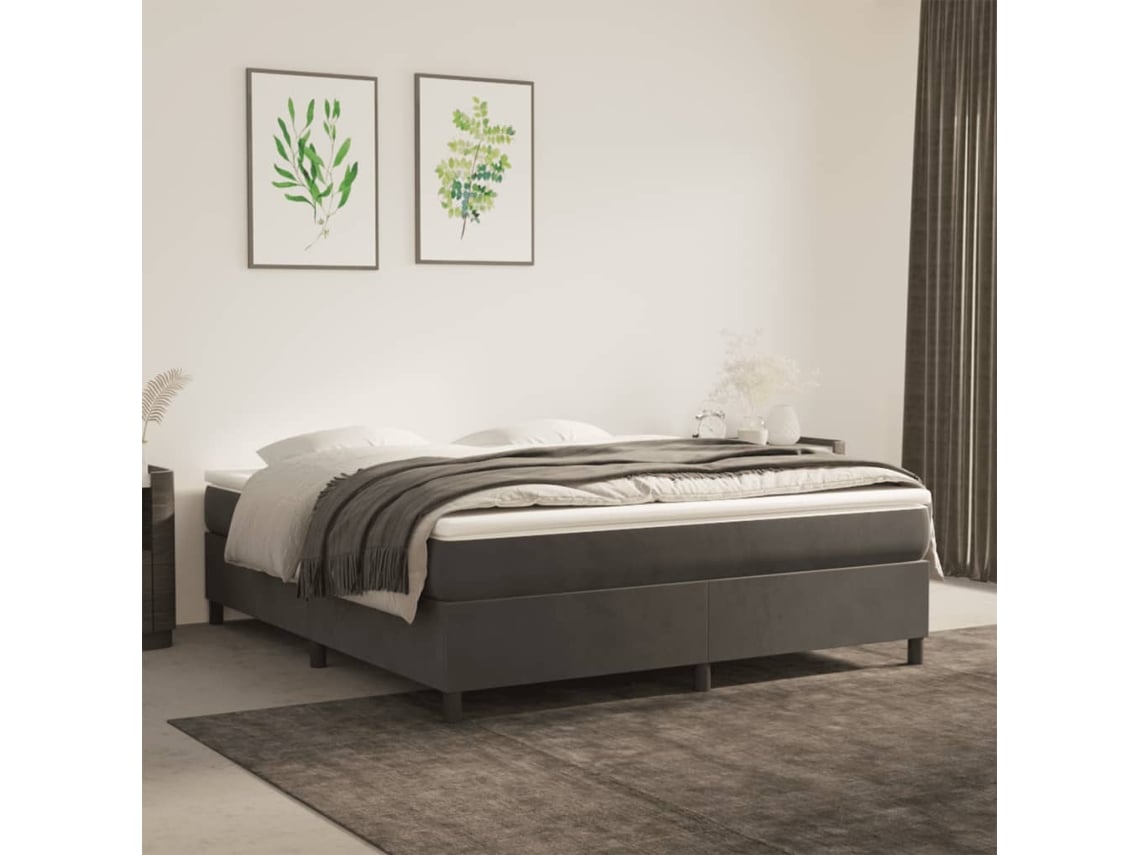 Cama Box Spring Con Colchón Terciopelo Gris Oscuro 180x200 Cm