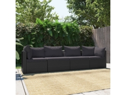 Set De Sofás De Jardín | Sofá De Exterior 4 Uds Y Cojines Ratán Sintético Negro Wsd868814