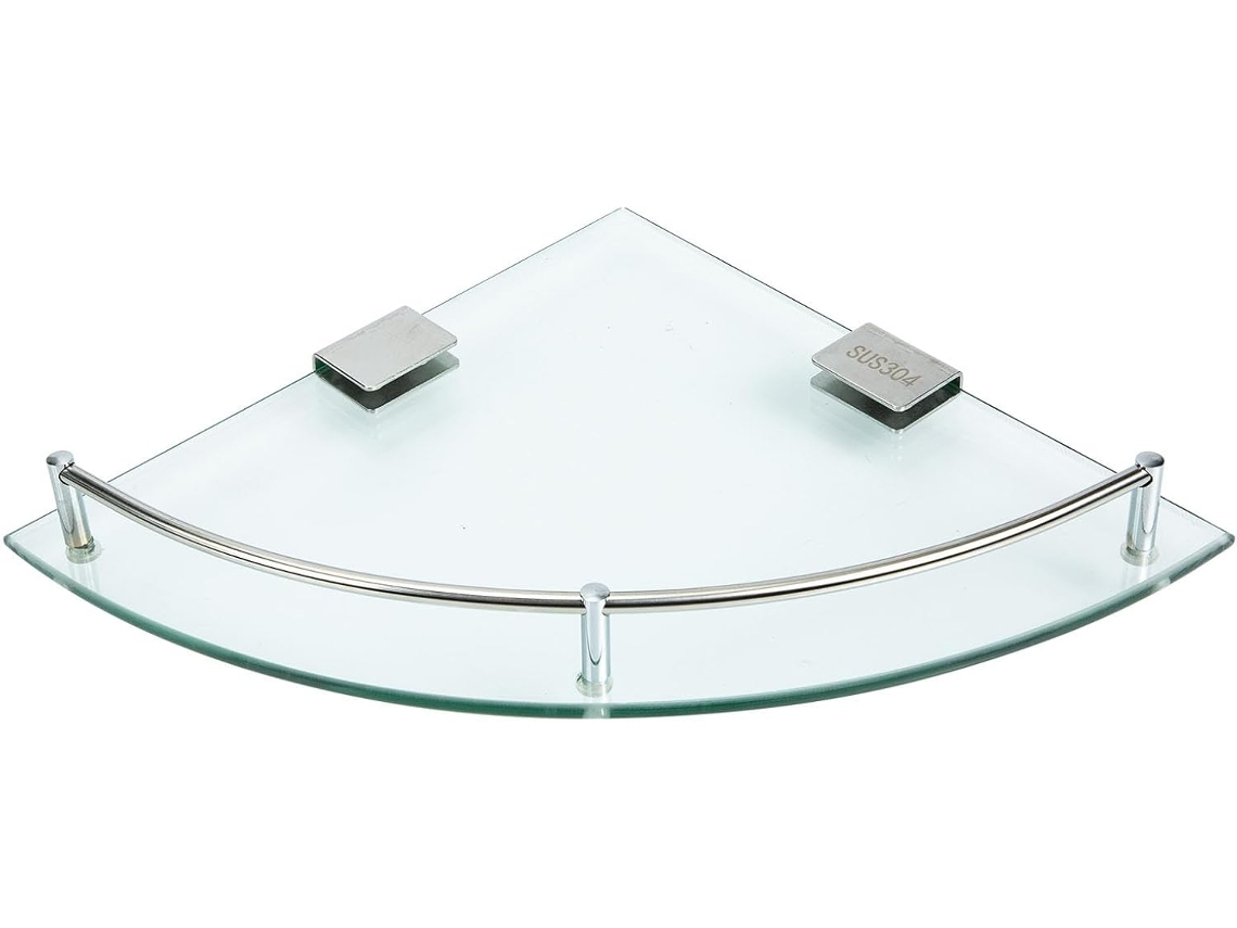 Estante Esquinero Para Baño En Vidrio Templado Y Acero Inoxidable.