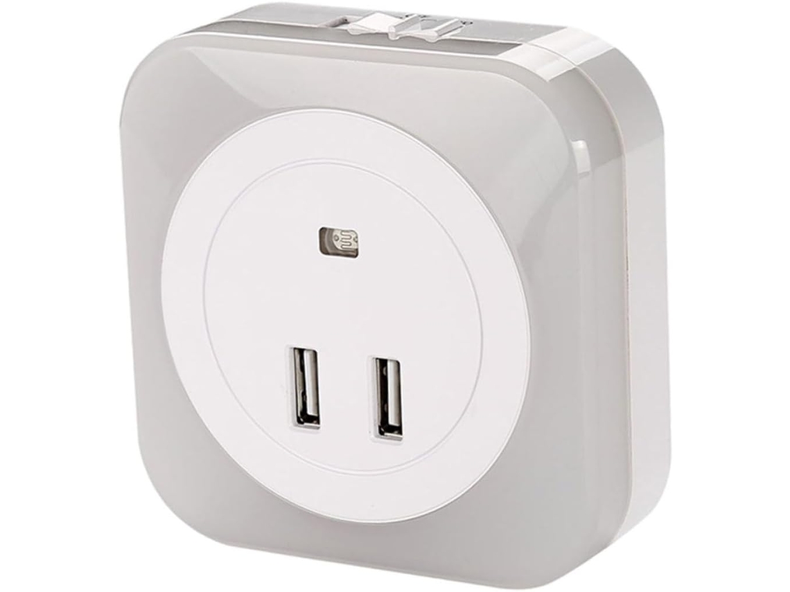Lámpara De Noche Led Usb Dual Para Mesita De Noche Con Control De Luz, Cargador De Red Ac220-240v Eu, Luz