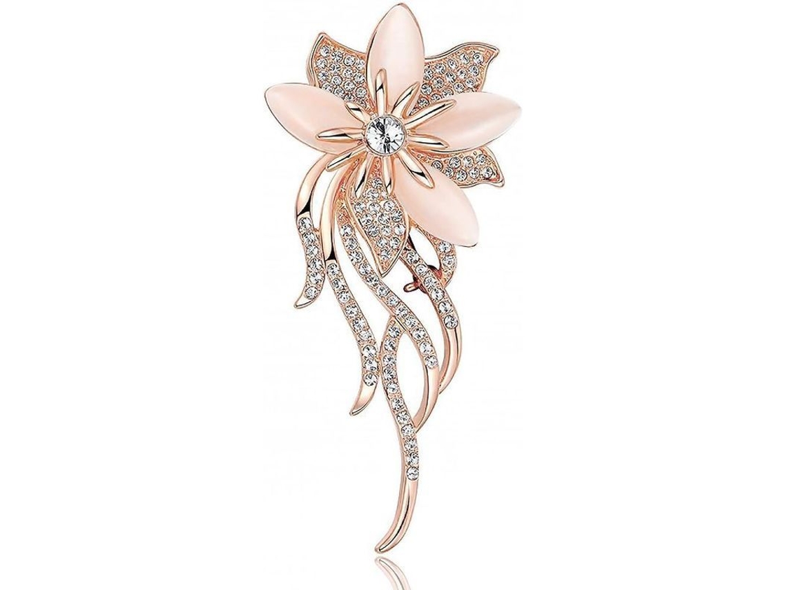Broche De Flor Para Mulher Linjou Com Olho De Gato Criado E Zircônia Cúbica Clássico 12g