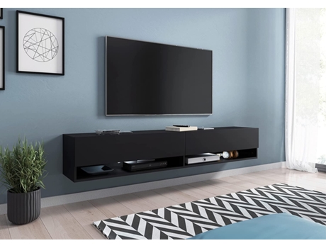 Mueble TV Lowboard A180 Negro grafito, Número de puertas: 2 (180x30x31 cm)