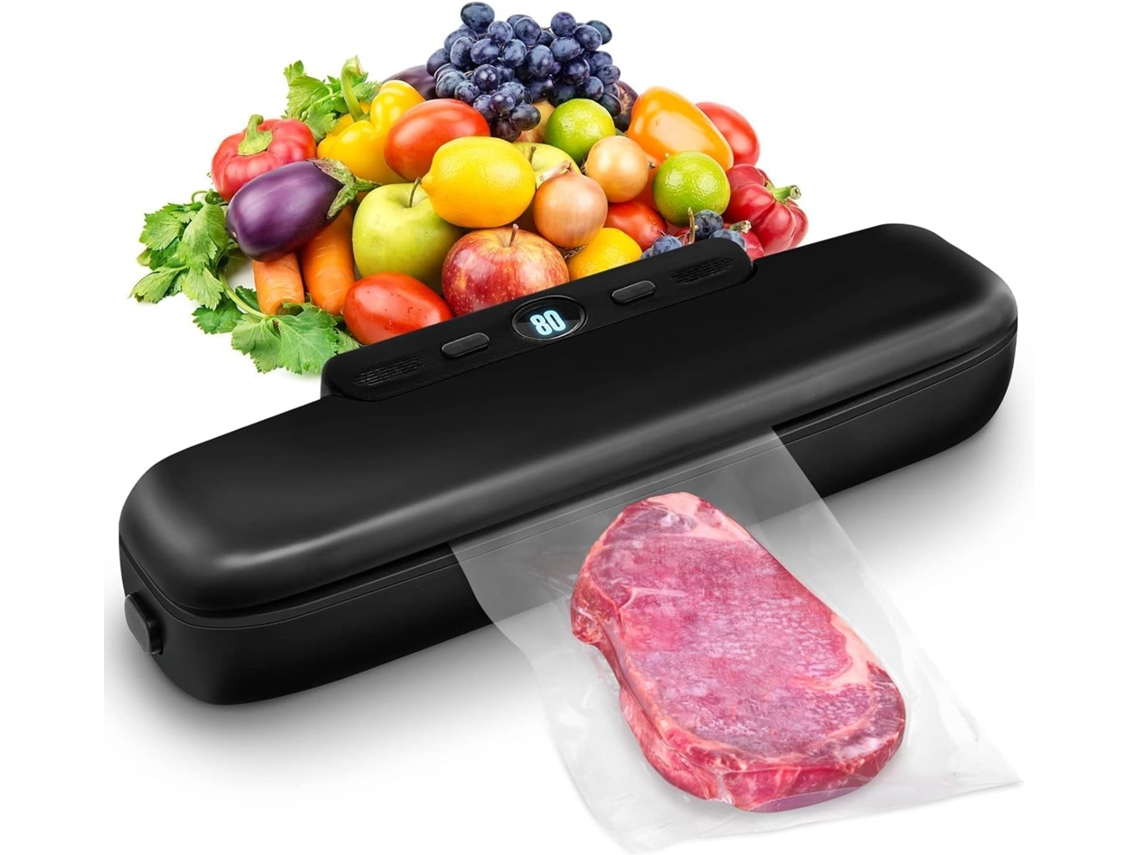 Sellador De Vacuum Compacta Negro Un Toque Automático P Alimentos Secos Humidos
