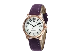 Reloj De Pulsera De Moda Para Mujer Con Correa De Cuero Y Esfera Redonda Morada.