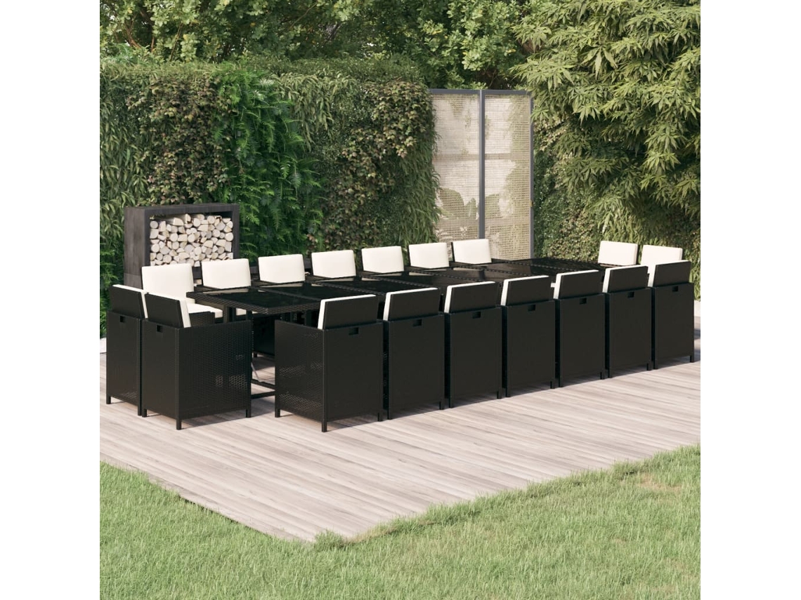 19 Pcs Conjunto Jantar P/ Jardim C/ Almofadões Vime Pe Preto Dkd Decoración Del Hogar