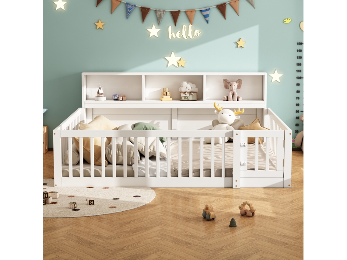 Cama Diurna 140x200 Cm, Almacenamiento Lateral, Barandilla, Base De Listones De Pino Macizo, Fácil Montaje Para Niño, Blanca