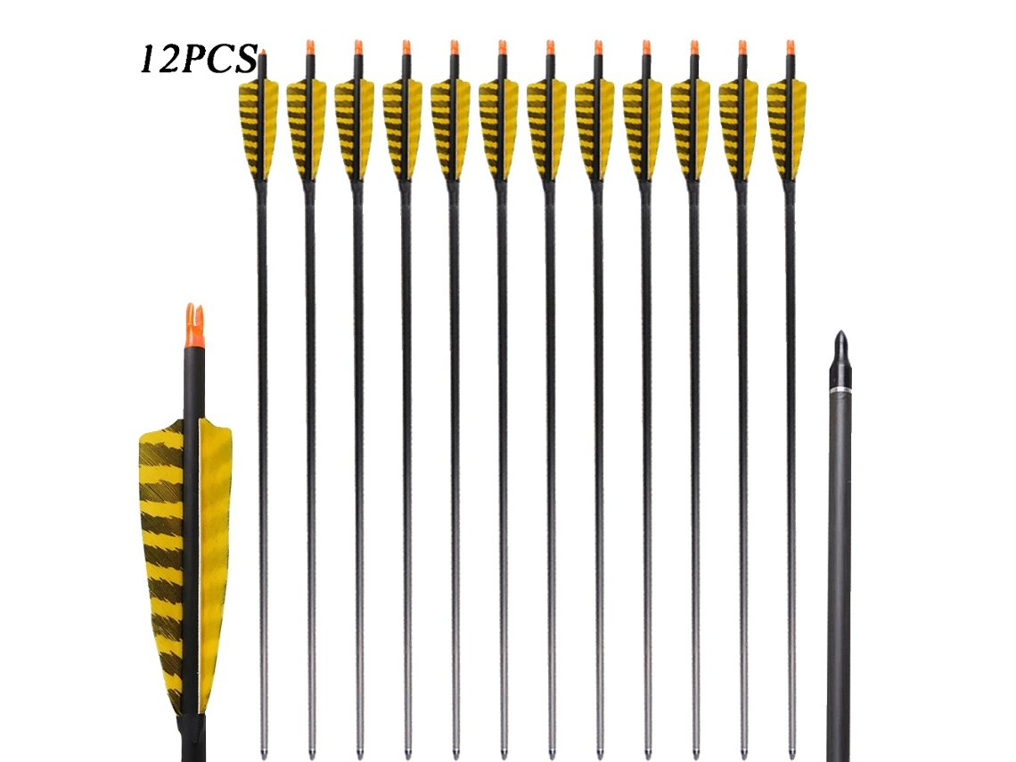 Flechas de carbono puro para tiro con arco, longitud 32, punta reemplazable, 12 unidades, color amarillo OEM