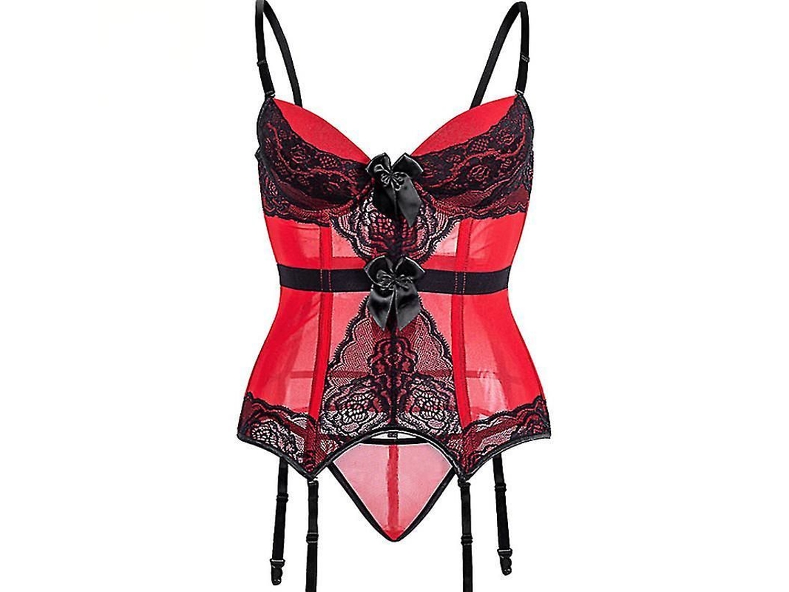 2026-corset Con Tirante Removible Para Mujer, Body Con Copas Y Ligas, Encaje Y Nudo, Rojo, Sexy Y Casual, Talle Ajustable