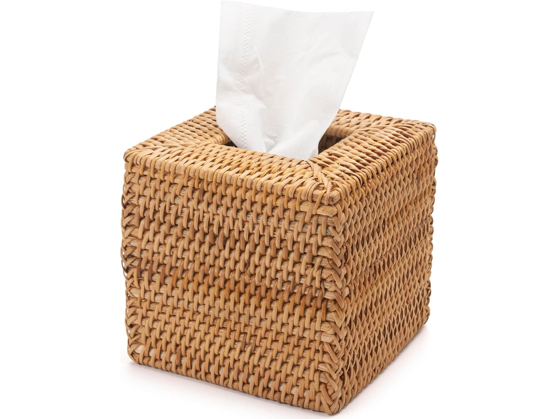 Caja De Pañuelos De Mimbre - Tejido Cuadrado - Natural