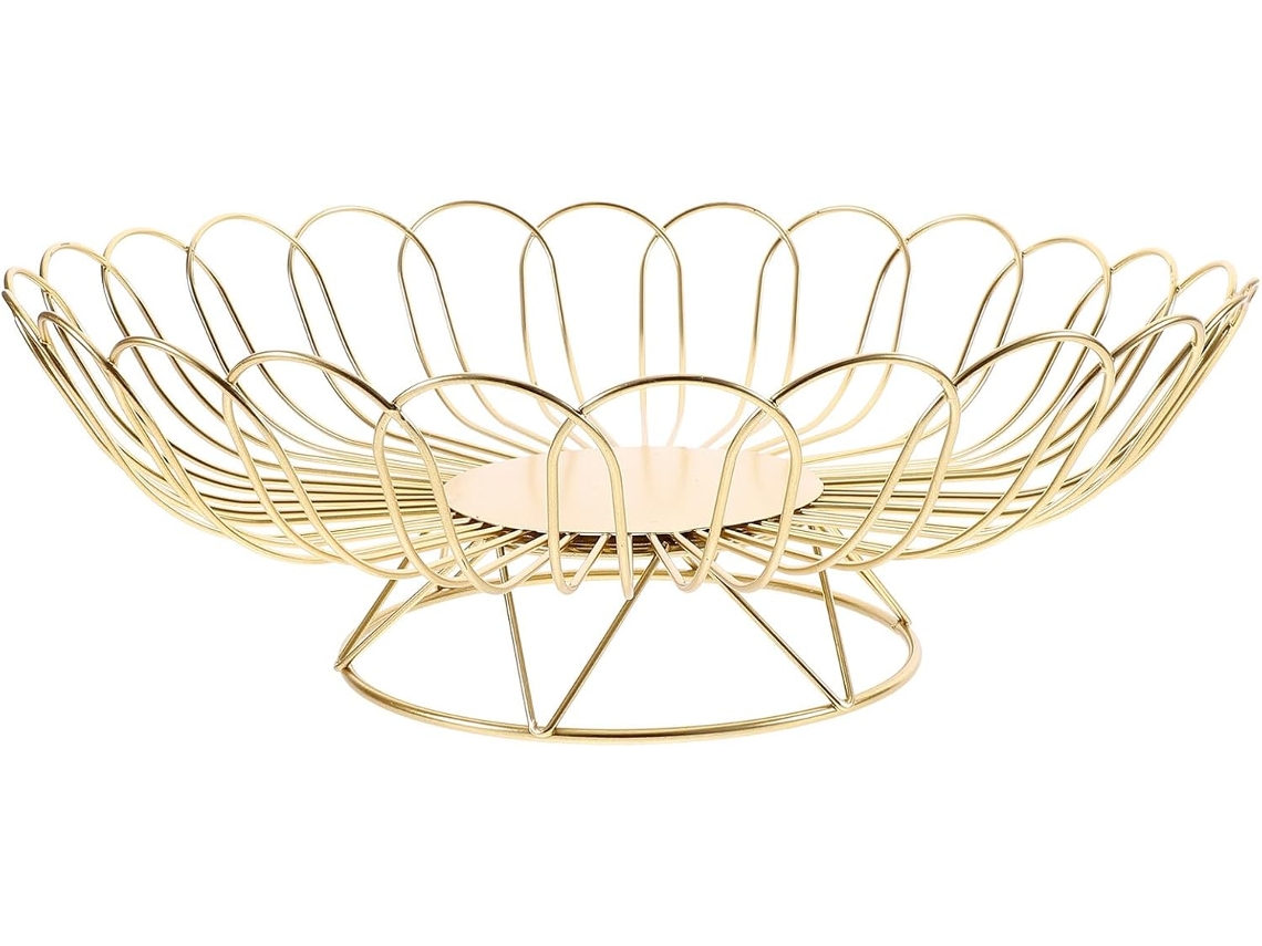 Cesta Grande De Alambre Para Frutas, Cesta Decorativa De Metal Dorado