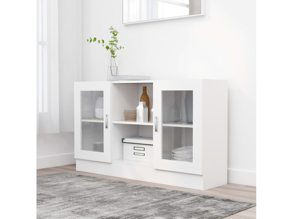Vitrina De Madera Ingeniería Blanca 120x30,5x70 Cm