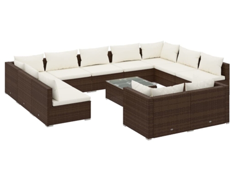 Conjunto 12 muebles de jardín VIDAXL y cojines ratán sintético marrón