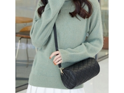 Estilo Coreano Mulheres Diamante Lattice Pu Couro Cilindro Almofada Bolsa Casual Pequena Bolsa Mensageiro Preto