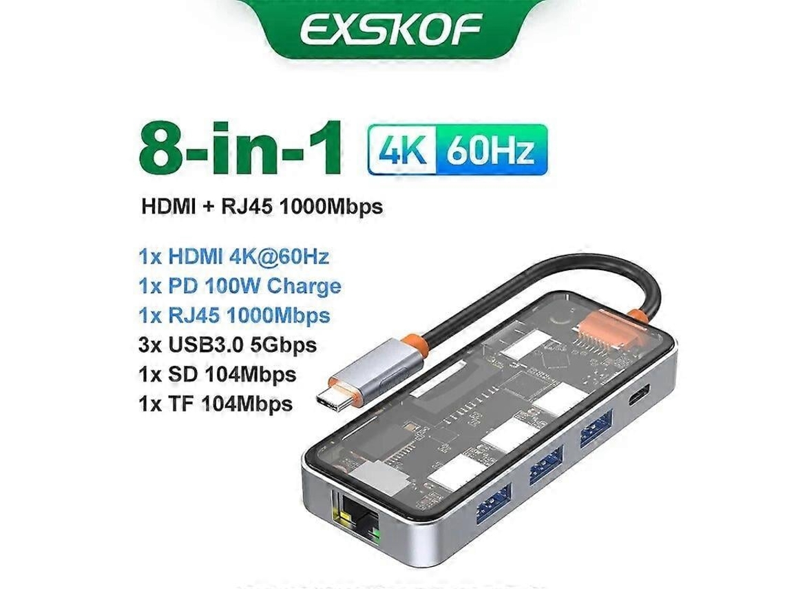 Adaptador concentrador USB-C 4K 60Hz a HDMI 2.0 RJ45 PD 100W Macbook iPad Pro Air M2 M1 Samsung PC 3.0 Expansion Docking Chaberlu