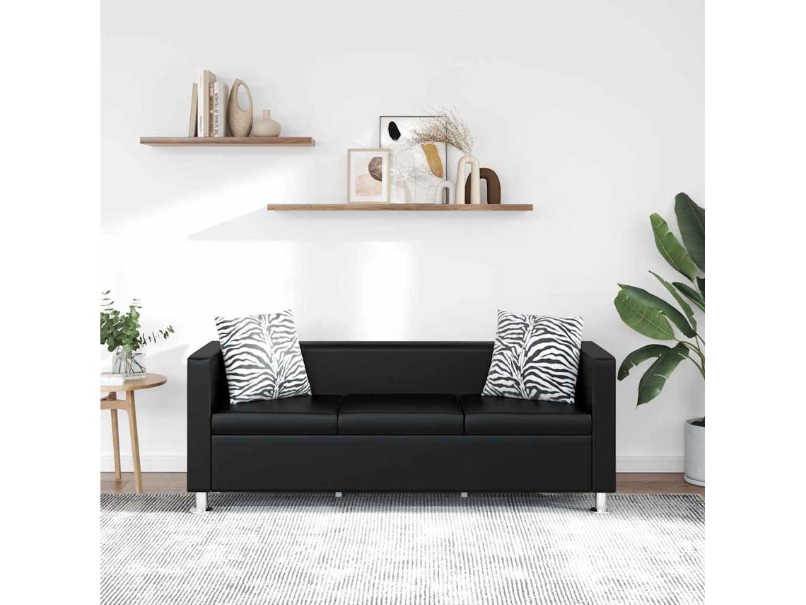 Sofá De 3 Plazas | Sofá De Salón | Sofá De Descanso De Cuero Artificial Negro