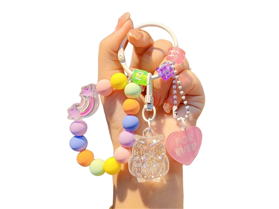 Pulseira De Celular Com Pingente De Corujas E Miçangas, Chaveiro Anti-perda Para Celular, Bolsa E Chaves.
