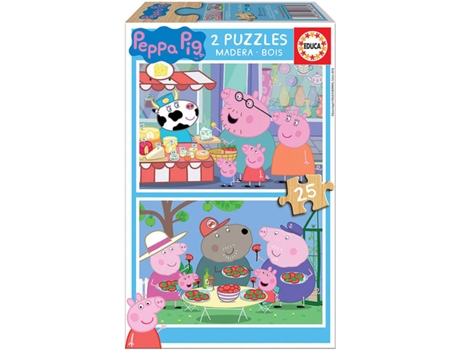 Puzzle EDUCA 2x Super Puzzle de Madera 25 Peppa Pig (Edad Mínima: 3 Años - 50 Piezas)