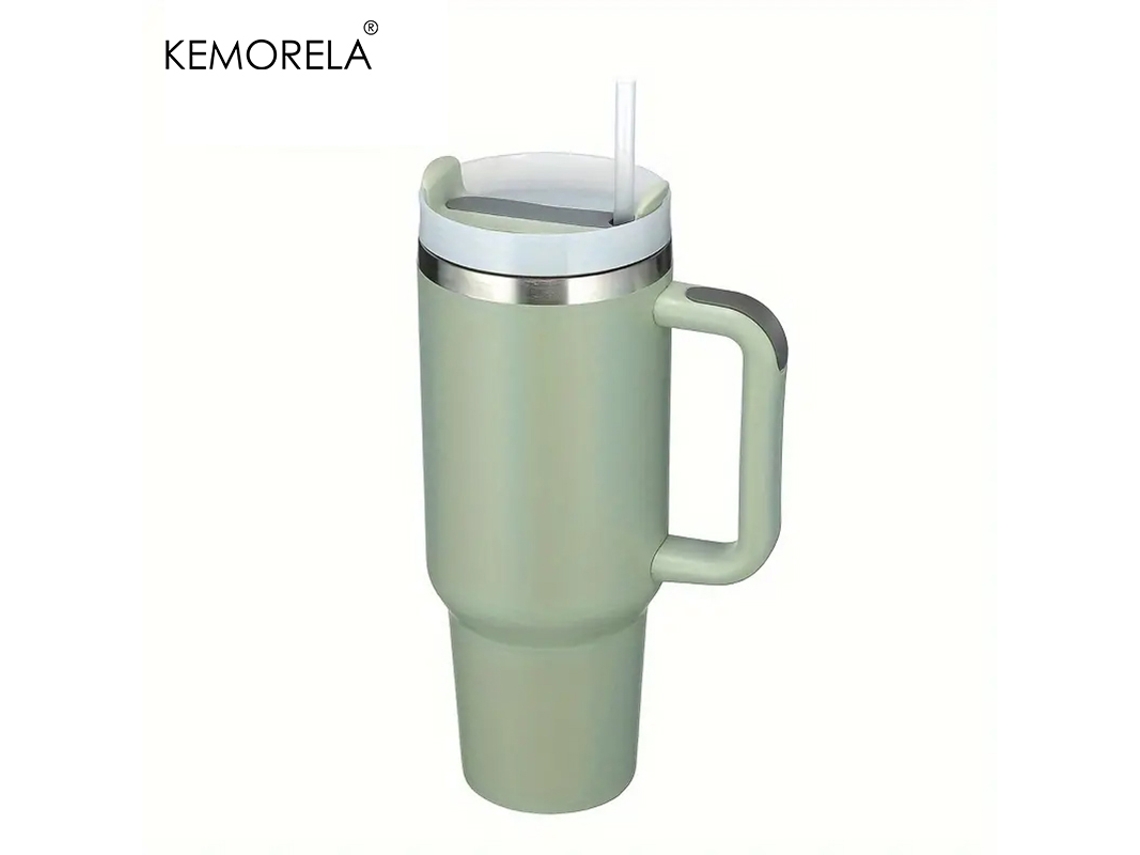 Taza térmica de acero inoxidable con asa, tapa y pajita, modelo Mdug para mujer (estilo 11)