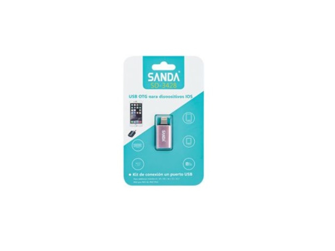 Adaptador USB Hembra para Lightning Macho, SANDA SD-3428 Rosa