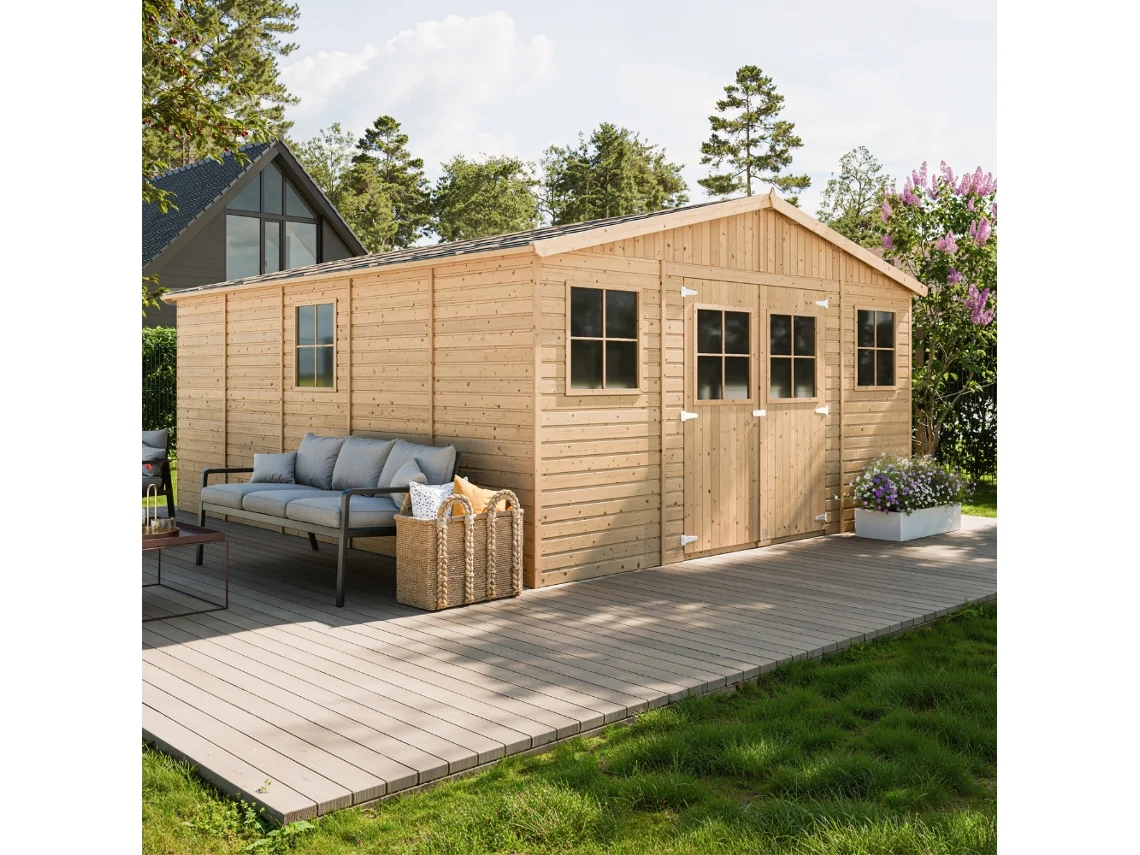 Caseta de Jardín de Madera TIMBELA M333 + M333G con Piso (20 M² - 246 x 418 x 522 cm)
