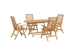 Conjunto 5 De Comedor De Jardín De Vidaxl Plegable Madera Maciza De Teca  Marrón Madera Maciza De Teca