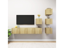 6Pzs Pack de Muebles de Armario Tv Contrachapado Color Roble Sonoma