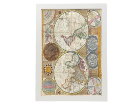 NACNIC Pósters Geográficos En Vintage Mapamundi En Hemisferios De 1794 Ilustraciones De Antiguos Mapamundis En Tonos Sepia Tamaño A4 Con Marco Negr...