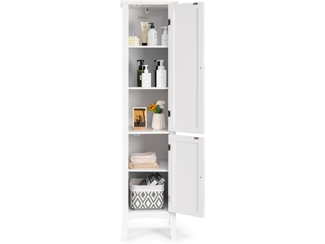 Armario Baño, Armario Baño Columna de 5 Niveles, Mueble Baño, 2 Puertas, 38 x 38 x 160 cm (Blanco) COSTWAY