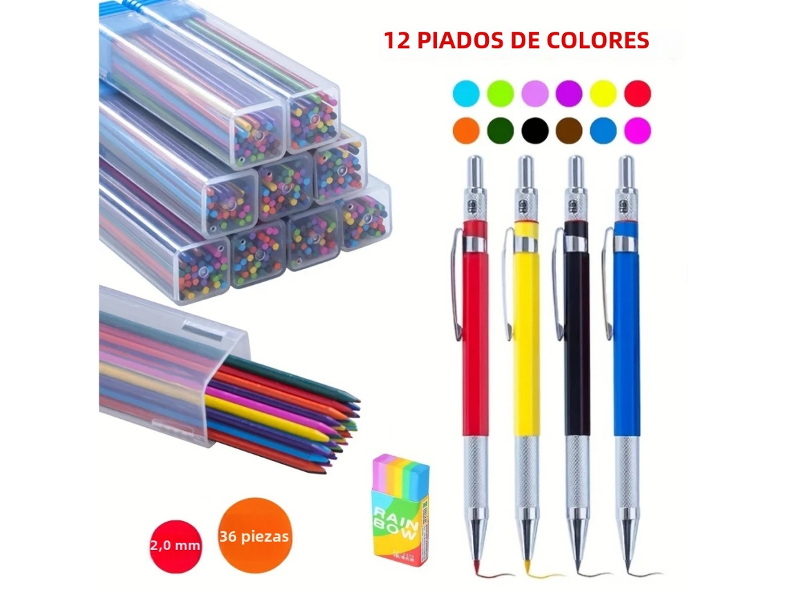 Juego de portaminas metálicos de 2,0 mm, ideales para estudiantes. MDUG