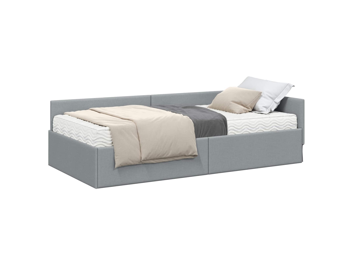 Maison Exclusive - Estructura De Cama Esquina Con Colchón 2 Pcs Gris Claro Tela