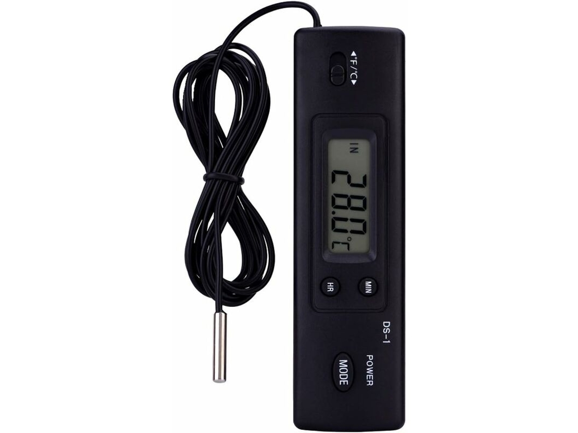 Medidor digital LCD de temperatura y humedad – Sensor con cable para refrigerador, acuario y aire acondicionado