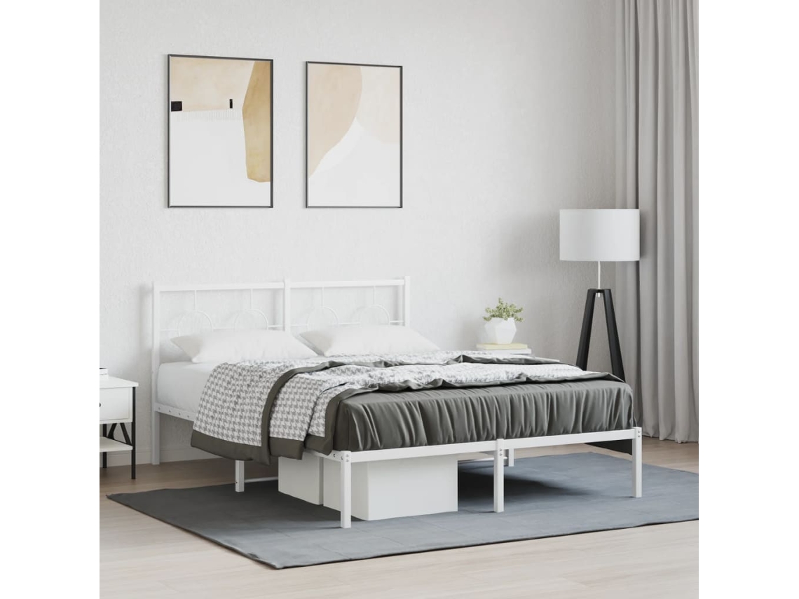 Estructura Cama Sin Colchón Con Cabecero Metal Blanco 140x190cm