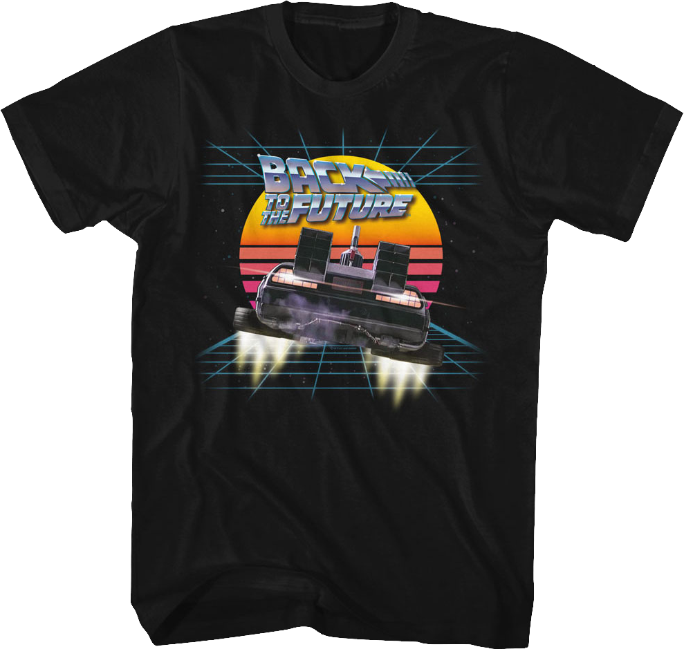 Camiseta Unisexo DEEPSTONE Retro DeLorean And Sunset Back To The Future Negro (M)