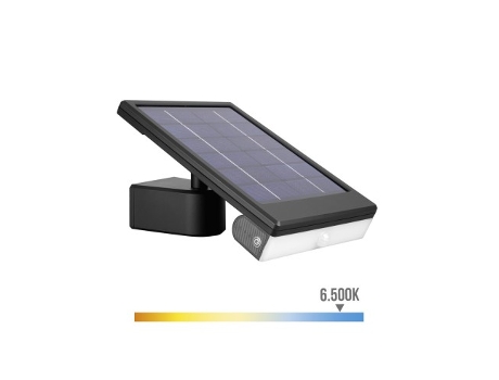 Aplique Solar Led 6W 720Lm 6.500K con Sensor Crepuscular y Movimiento. Electroerosión Color negro