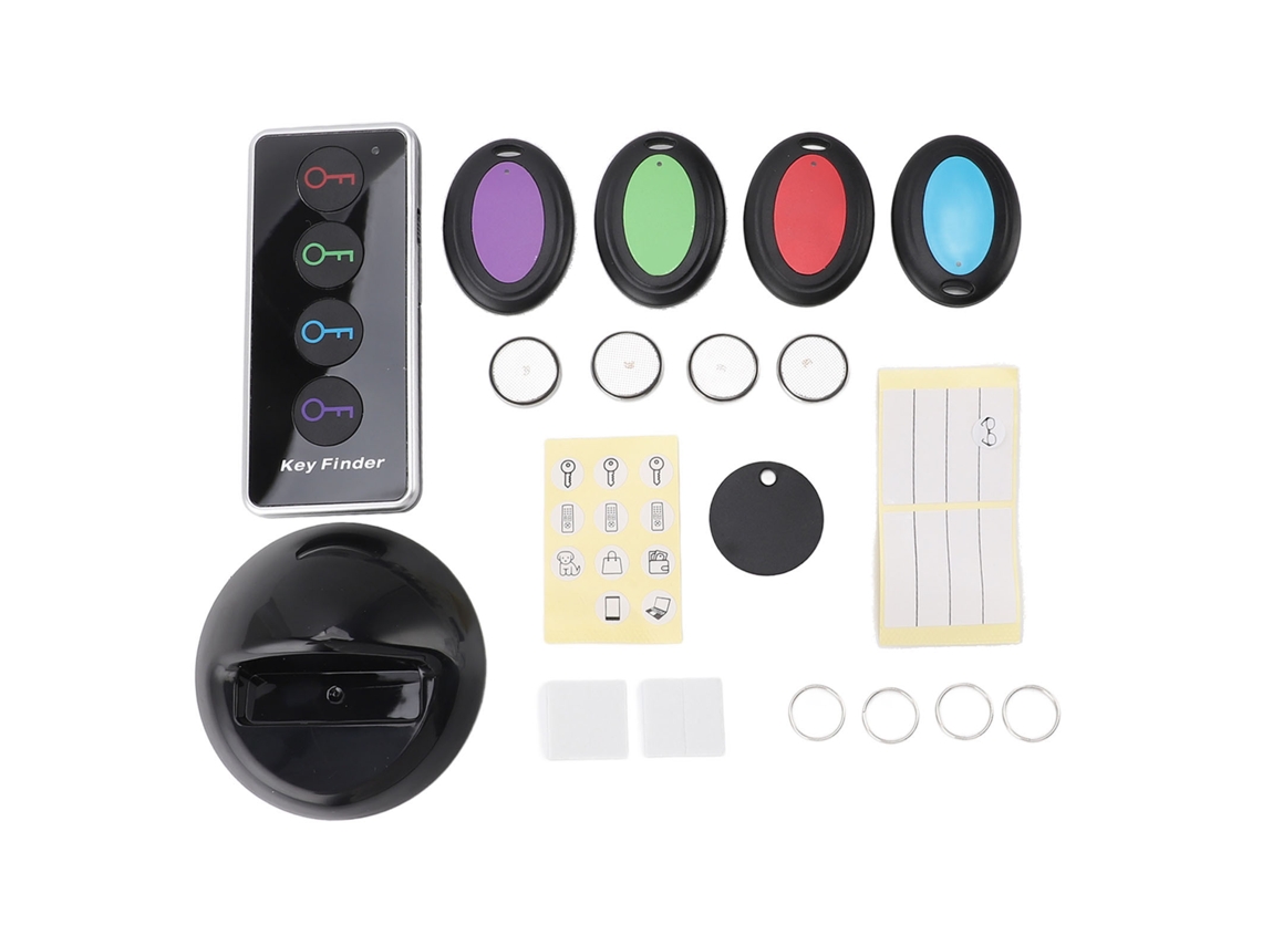 Localizador de llaves semi-cableado Primerox, alcance de 30 metros, 1 transmisor, 4 receptores, luz LED.