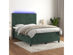 Cama Box Spring Colchón Y Led Terciopelo Verde Oscuro 140x200cm