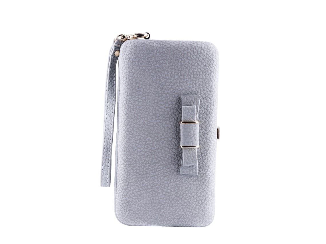 Cartera De Teléfono De Cuero De Lujo Para Mujer Con Cordón Gris
