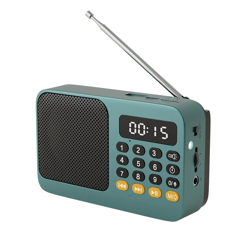 Mini radio DSP (verde) - Pantalla LED - Recargable - Altavoz Bluetooth - Admite grabación - Tarjeta TF - Temporizador de apagado