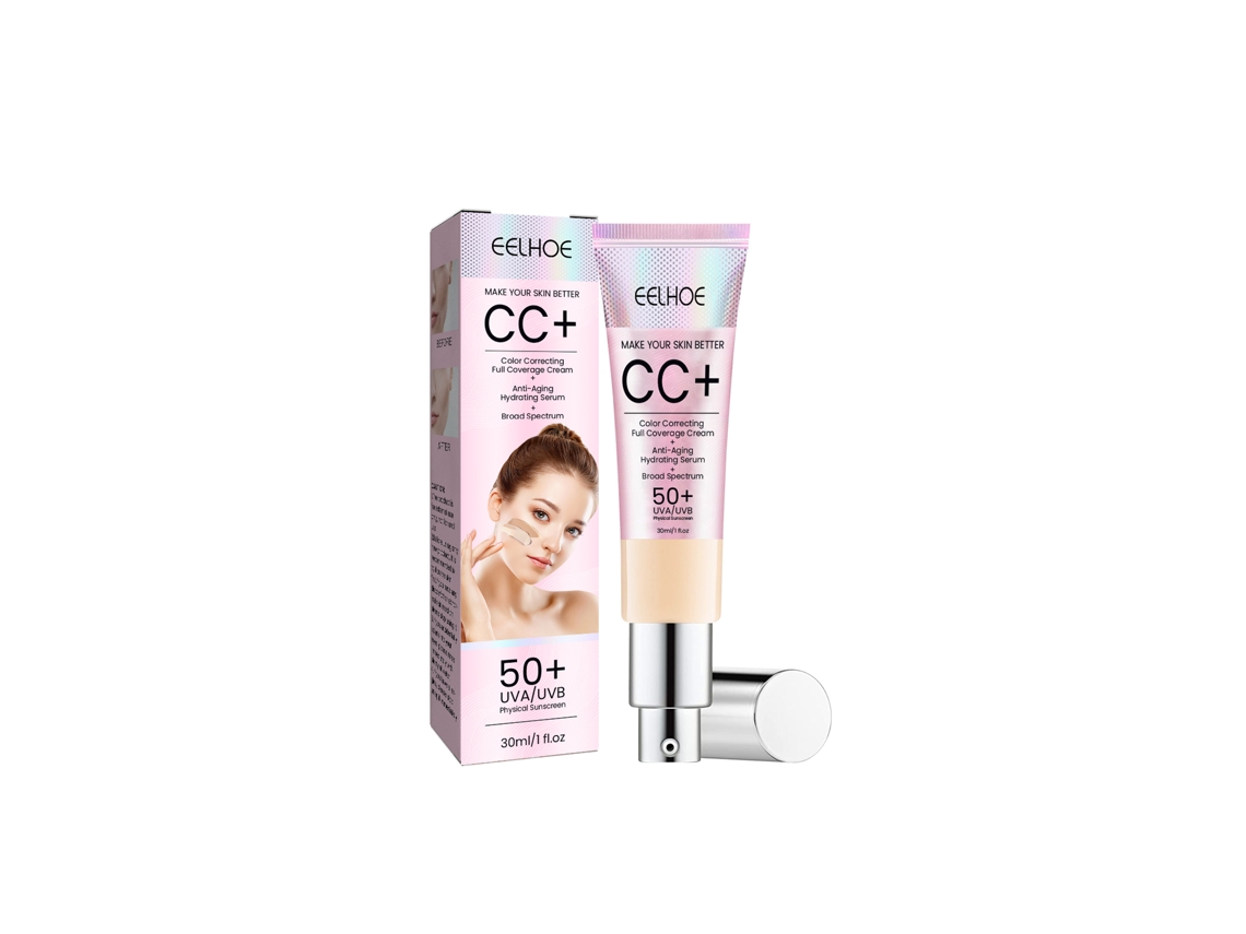 Crema CC hidratante correctora natural con colágeno y péptidos, iluminadora y resistente al agua, 30 ml.