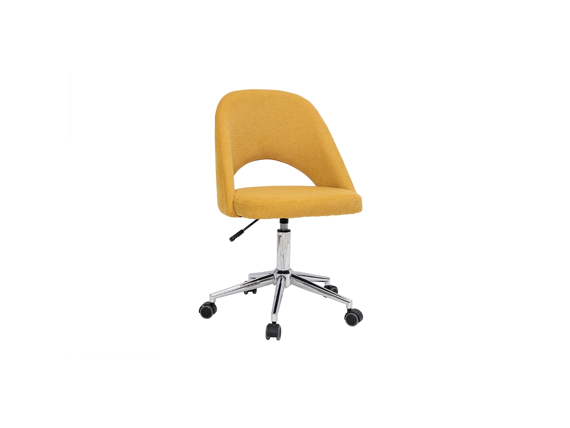 Silla de Escritorio de Tejido Efecto Aterciopelado Texturizado Amarillo Mostaza Y Pata Cromada Cosette MILIBOO