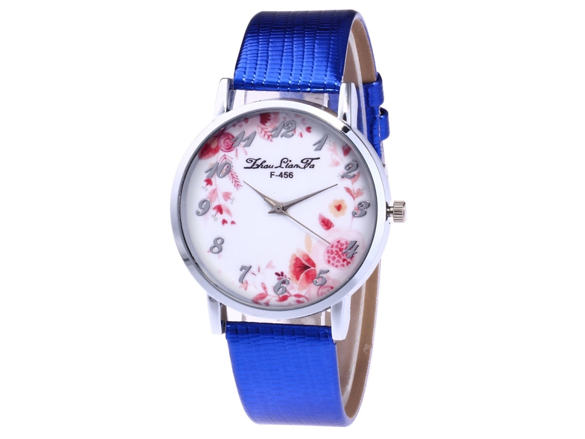 Reloj De Pulsera De Cuarzo Para Mujer Con Esfera Redonda Azul.