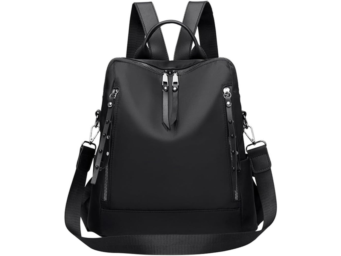 Mochila Feminina De Viagem, Grande Capacidade, Leve E Resistente, Em Tecido Oxford Preto.