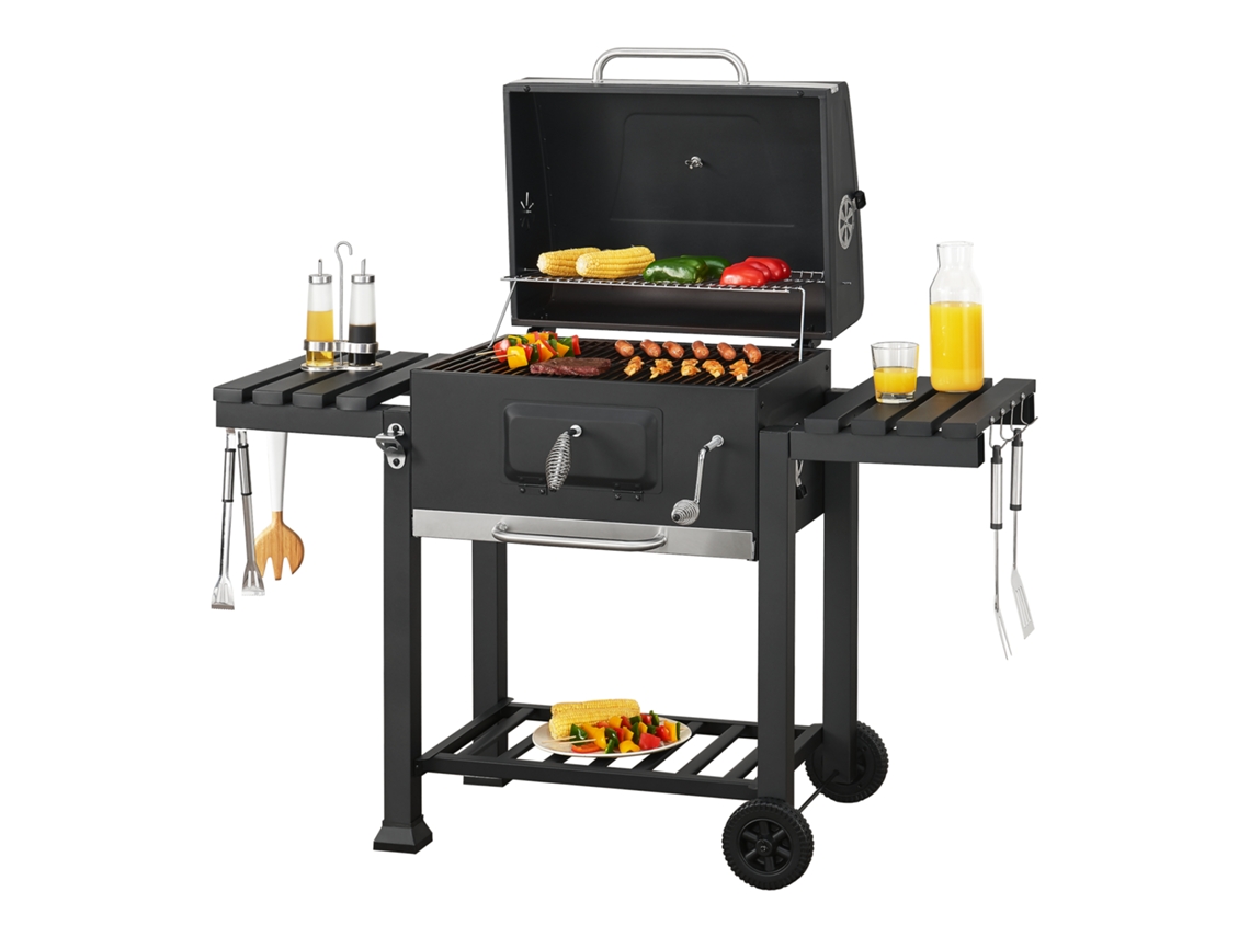Barbacoa de carbón Arnad con 2 estantes acero 105x135x48cm - Negro CASA.PRO