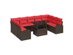 Maison Exclusive - Conjunto De Sofá De Jardín 10 Pcs Marrón Ratán Sintético