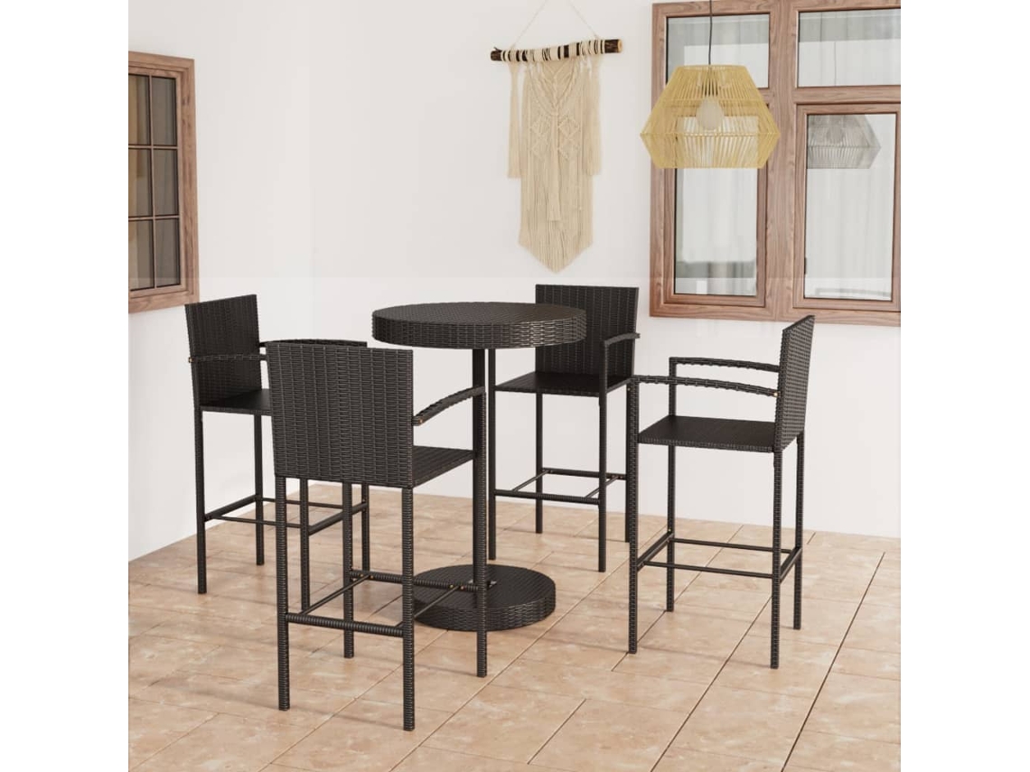 Conjunto Bar 5 Peças Para Jardim Vime Pe Preto Dkd Home Decor