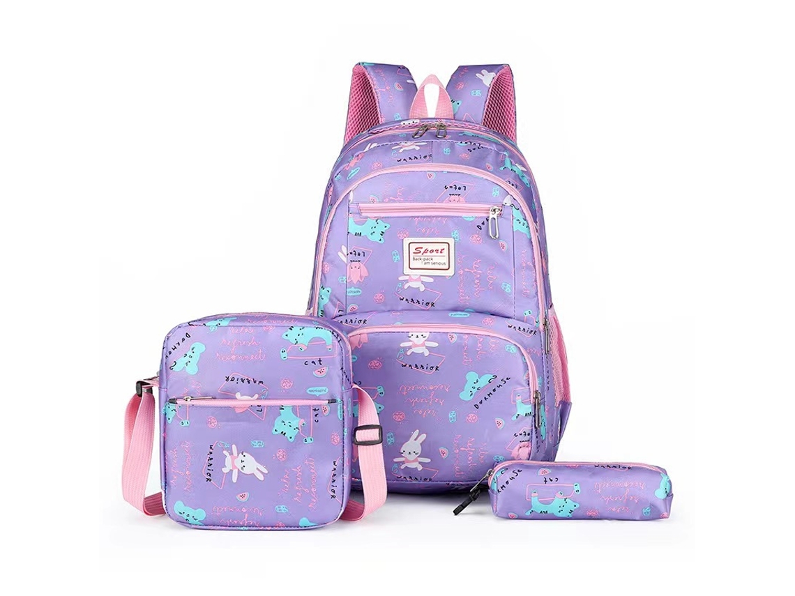 Mochila de tres piezas con estampado cuadrado, estilo estudiantil, talla 8