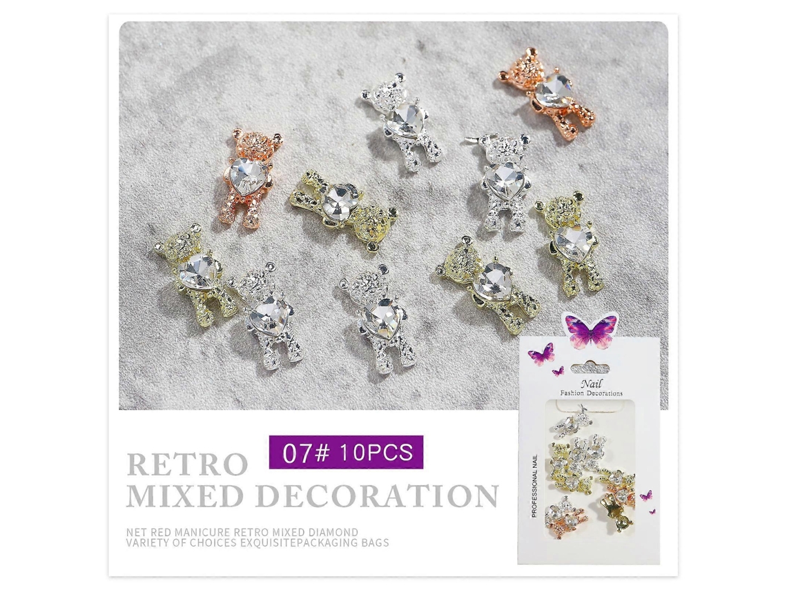 10 piezas de diamantes de imitación 3D para uñas, brillantes y de lujo, con detalles metálicos y de aleación. Ideales para manualidades de uñas. Hengrongshen